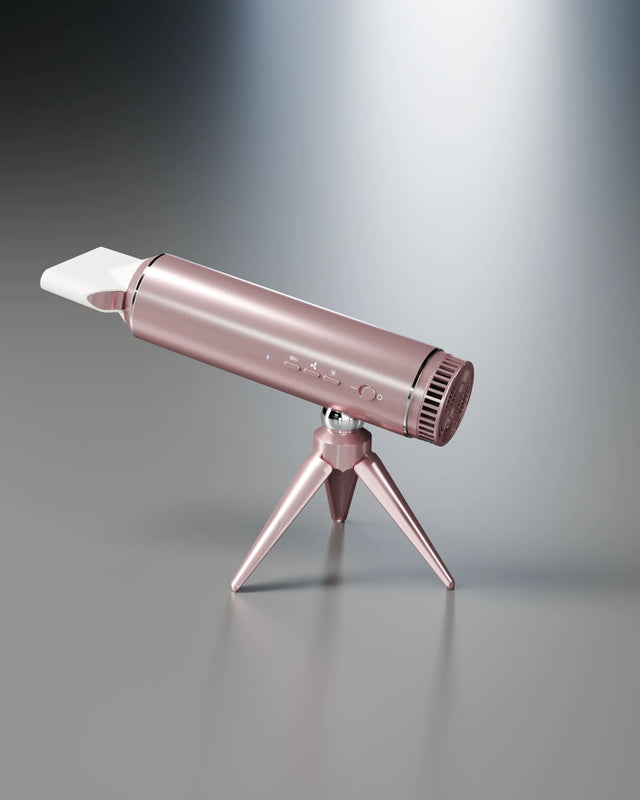 LUNAR hands-free hair dryer on tripod stand, Sunset Rose studio shot — LeLunar